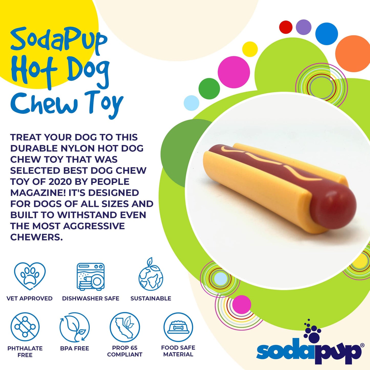 Dog Chew Toy - Hot Dog Shape, Nylon, Aggressive Chewers