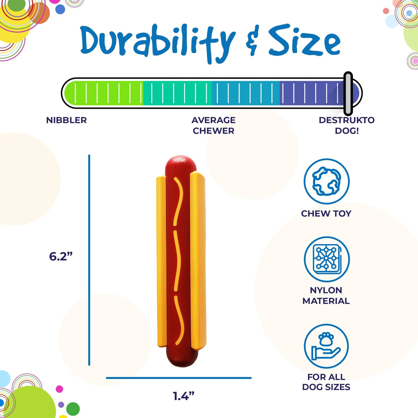 Dog Chew Toy - Hot Dog Shape, Nylon, Aggressive Chewers